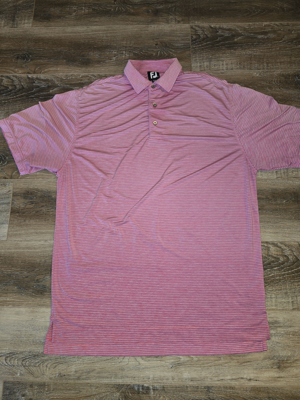 FJ FootJoy Shirt Mens Large Golf Polo Faded Pink Blue Striped Casual W Logo
